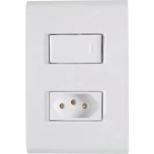 Conjunto 4×2 com 1 Interruptor Simples 10 A 250 V e 1 Tomada 2P+T 20 A 250 V Tramontina Liz Branco